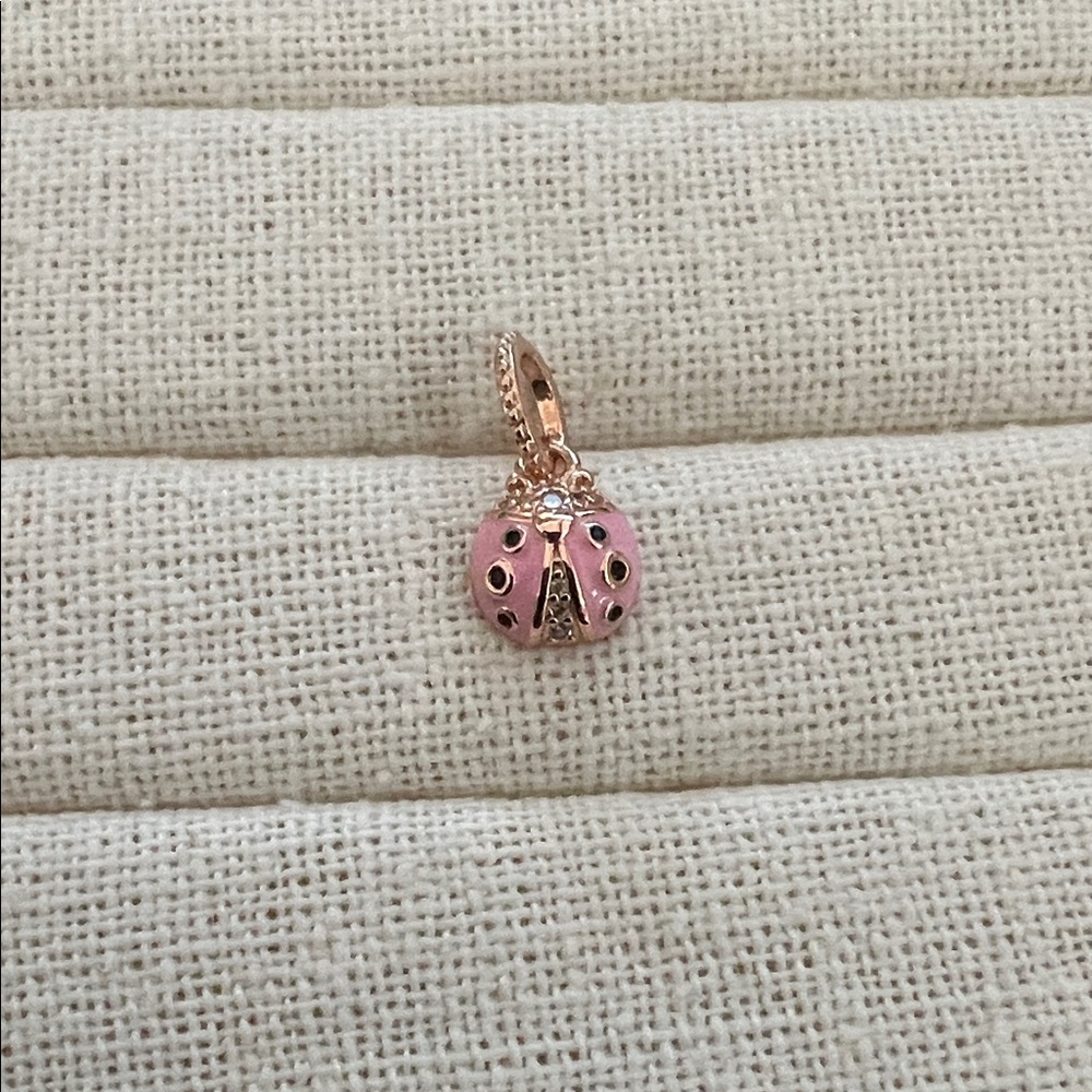 Pink Rose Gold Plated Ladybug Dangle Charm
